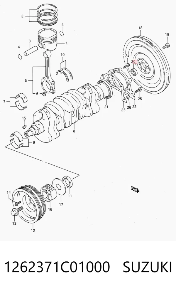 Rolamento de suporte da árvore primária da Caixa de Mudança (rolamento de centragem de volante) 1262371C01000 Suzuki