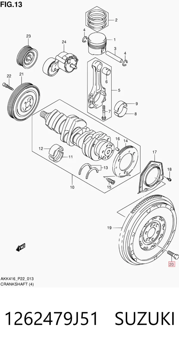 Parafuso de fixação de volante 1262479J51 Suzuki