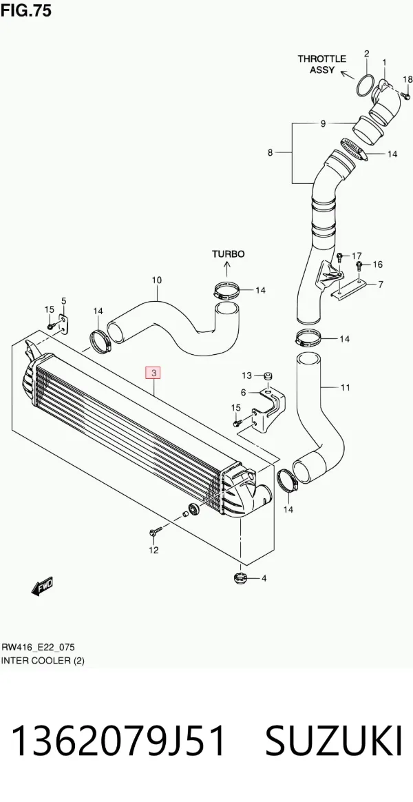 Radiador de intercooler 1362079J51 Suzuki