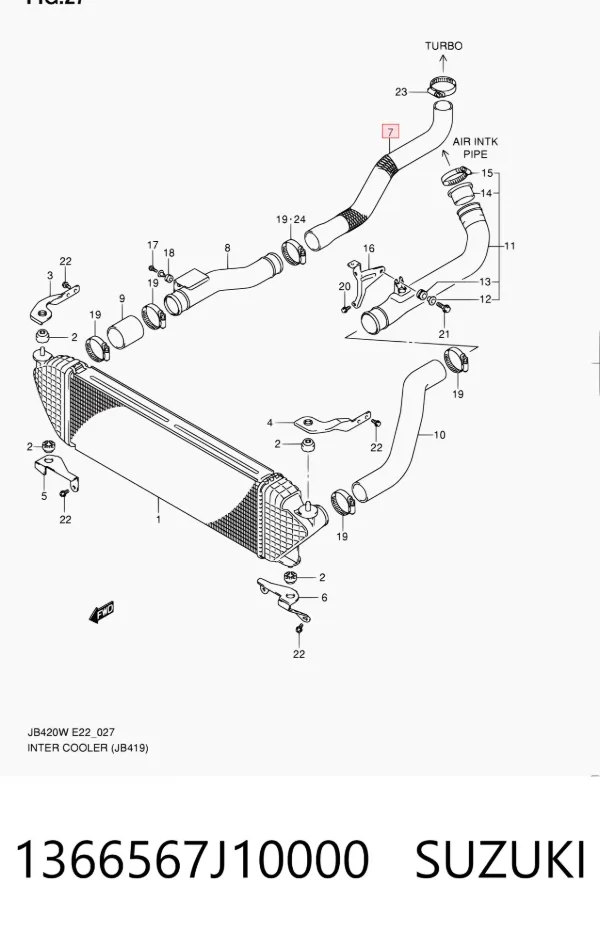 Mangueira (cano derivado) de intercooler 1366567J10000 Suzuki