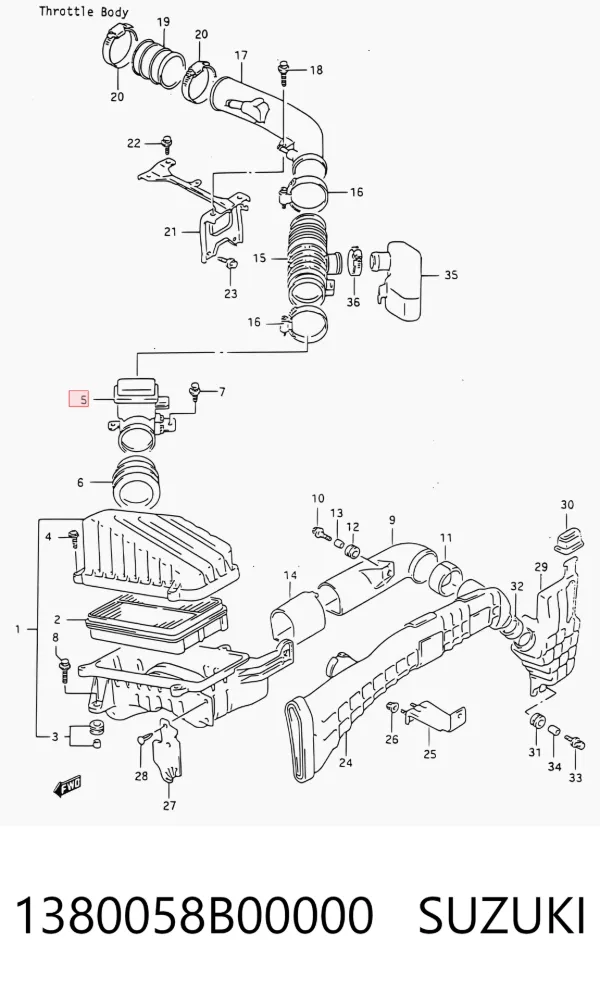 Sensor de fluxo (consumo) de ar, medidor de consumo M.A.F. - (Mass Airflow) 1380058B00000 Suzuki