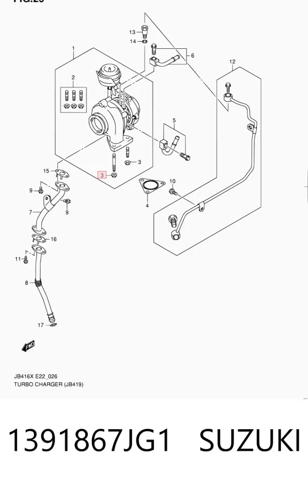 Porca de fixação de tubo de admissão do silenciador (de calças) 1391867JG1 Suzuki