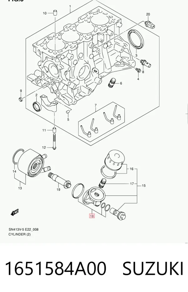 Vedante de adaptador do filtro de óleo 1651584A00 Suzuki