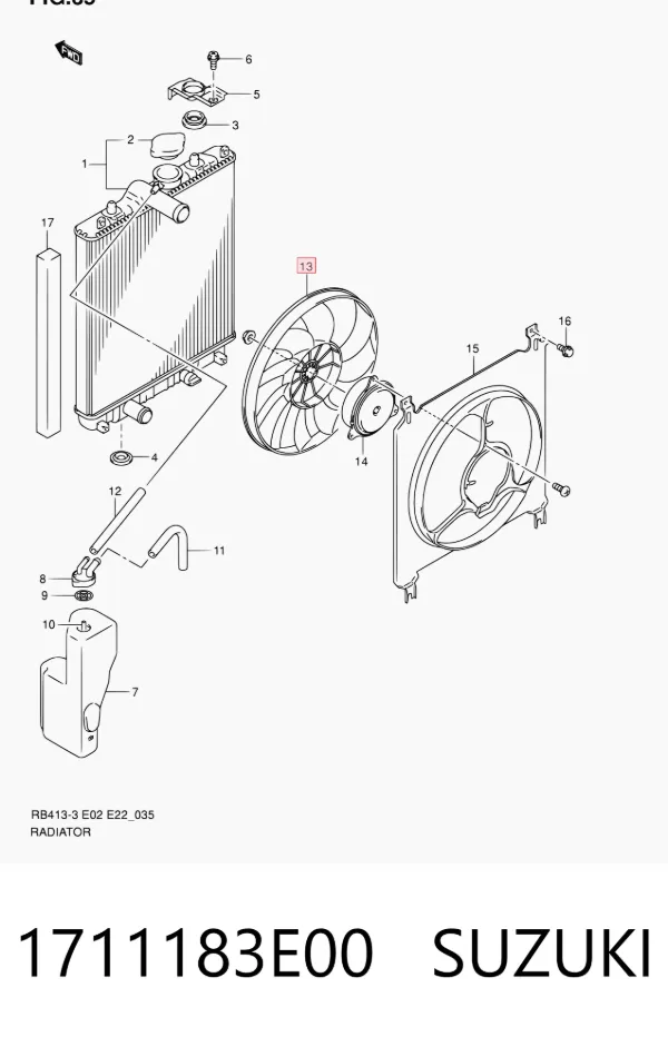 Difusor do radiador de esfriamento, montado com motor e roda de aletas 1711183E00 Suzuki