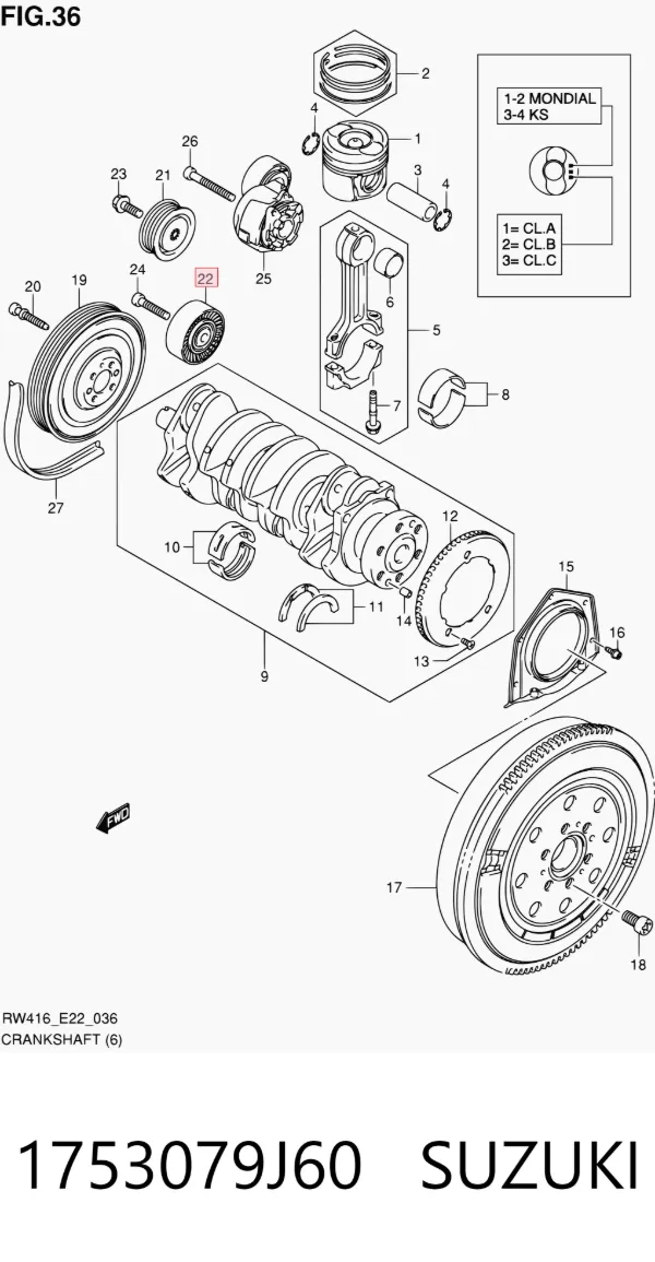 Rolo parasita da correia de transmissão 1753079J60 Suzuki