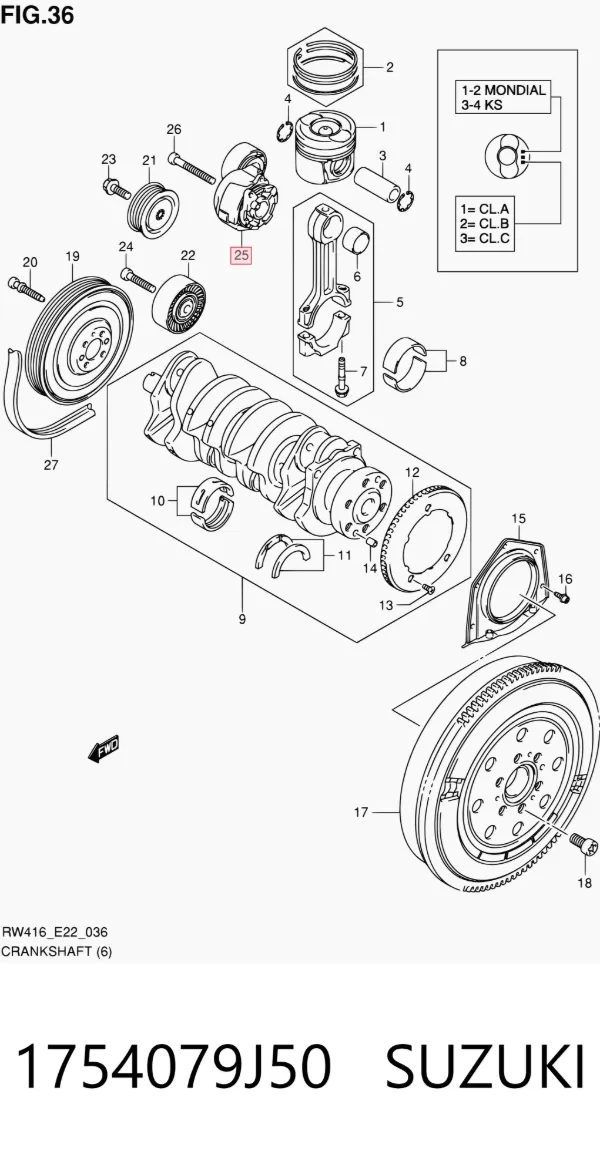 Reguladora de tensão da correia de transmissão 1754079J50 Suzuki