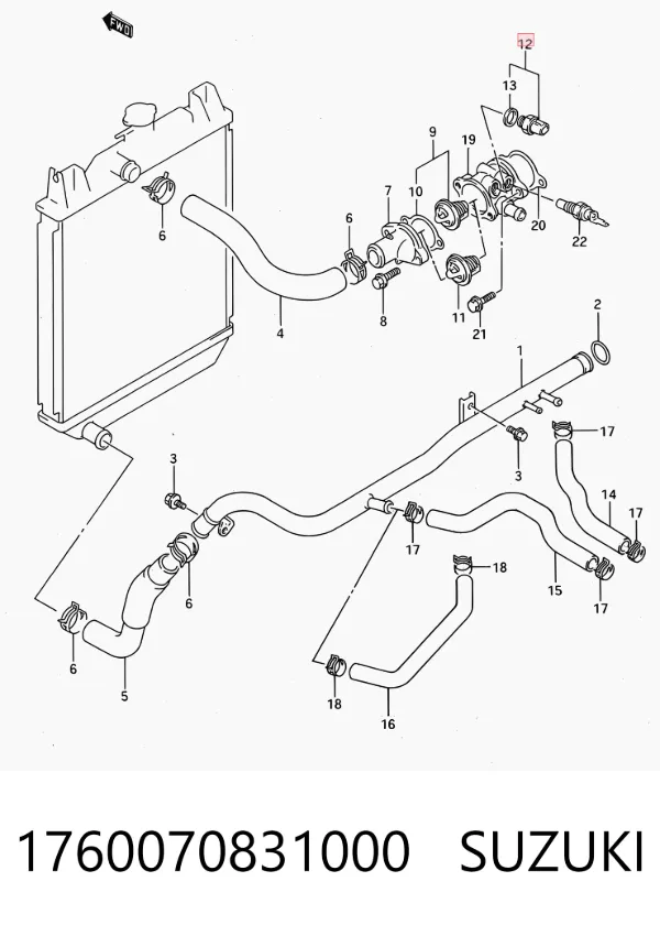 Sensor de temperatura do fluido de esfriamento (de ativação de ventilador do radiador) Suzuki Swift I