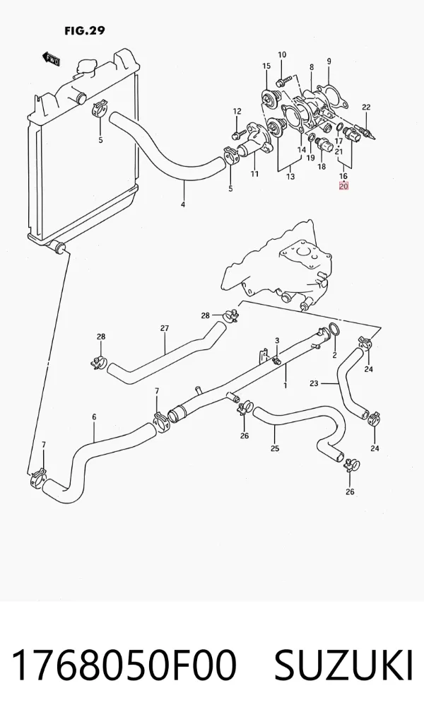 Sensor de temperatura do fluido de esfriamento (de ativação de ventilador do radiador) 1768050F00 Suzuki