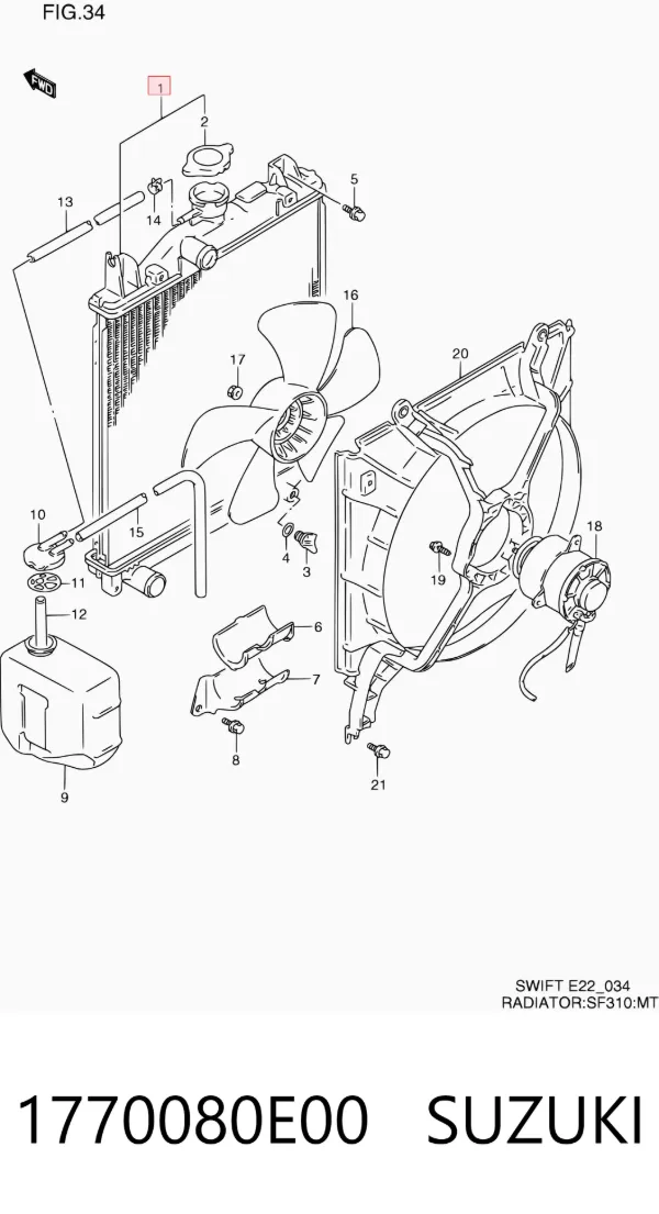 Radiador de esfriamento de motor 1770080E00 Suzuki