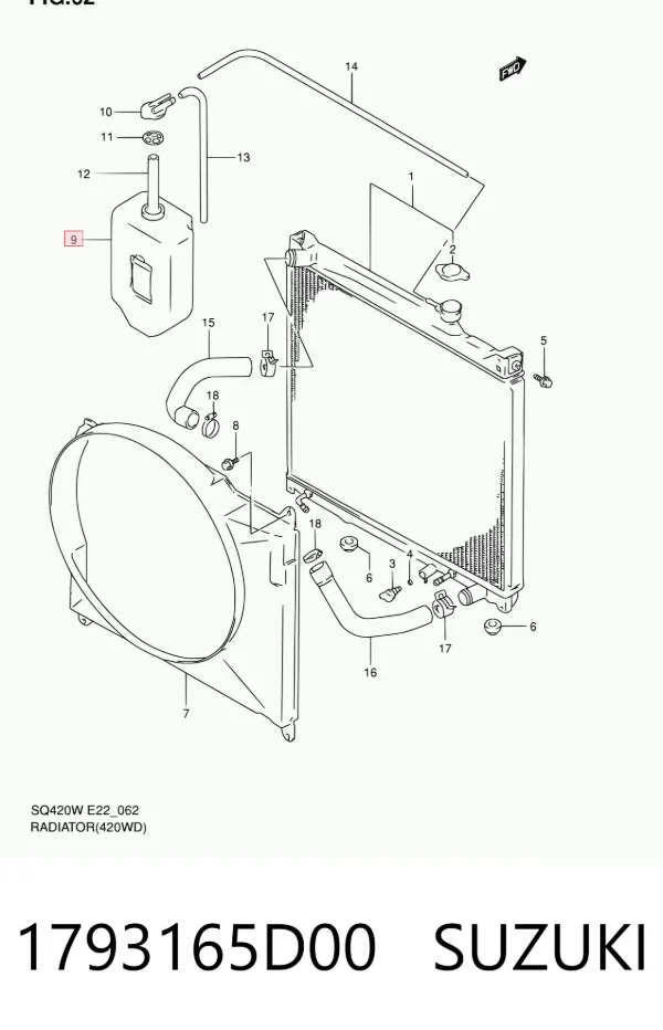 Tanque de expansão do sistema de esfriamento 1793165D00 Suzuki
