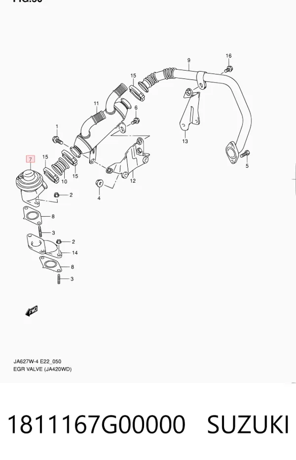 Válvula EGR de recirculação dos gases 1811167G00000 Suzuki