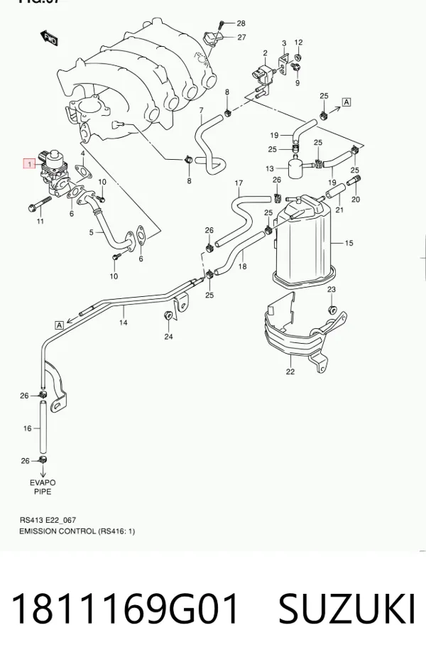 Válvula EGR de recirculação dos gases 1811169G01 Suzuki