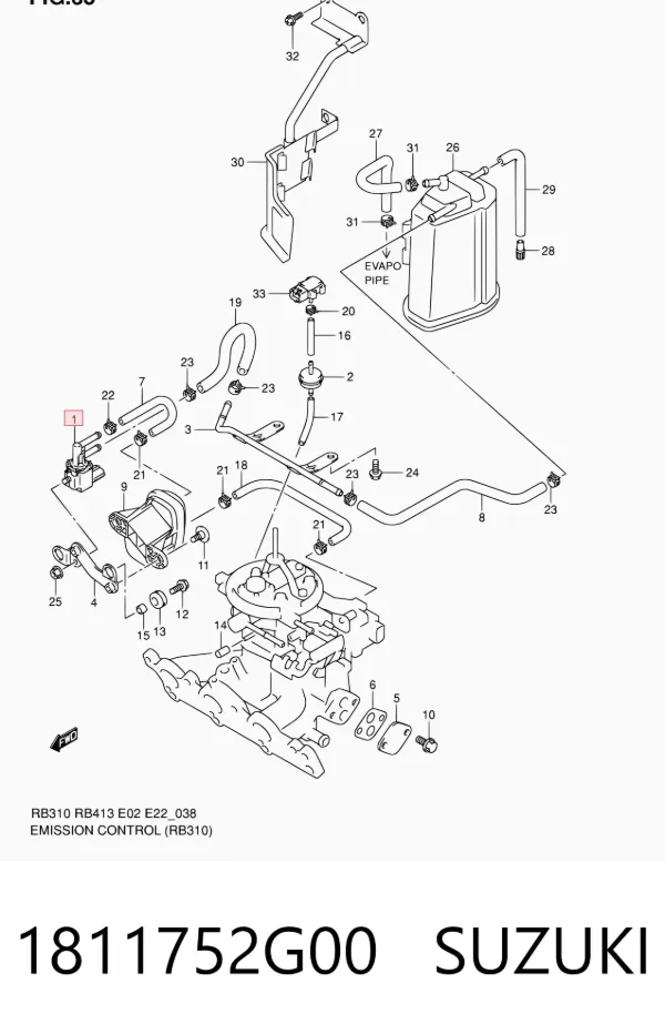 Válvula de adsorvedor dos vapores de combustível Suzuki Grand Vitara JB