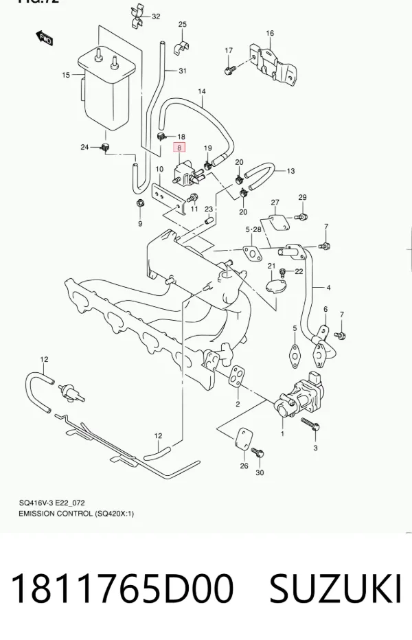 Válvula de adsorvedor dos vapores de combustível Suzuki Grand Vitara FT, HT