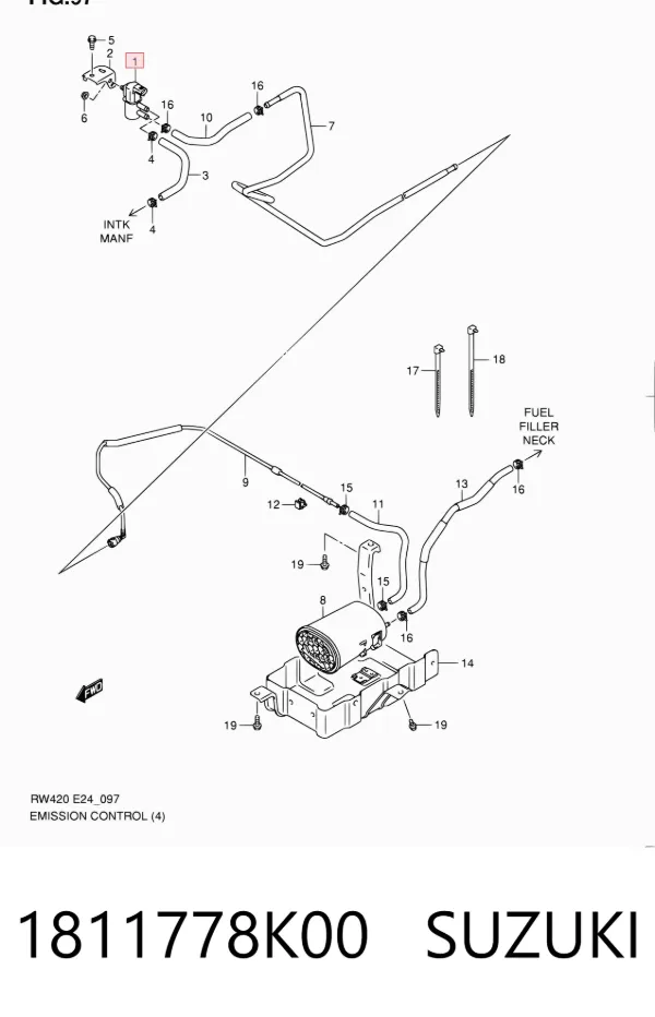 Válvula de adsorvedor dos vapores de combustível 1811778K00 Suzuki