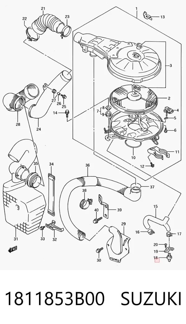 Válvula PCV de ventilação dos gases de cárter 1811853B00 Suzuki
