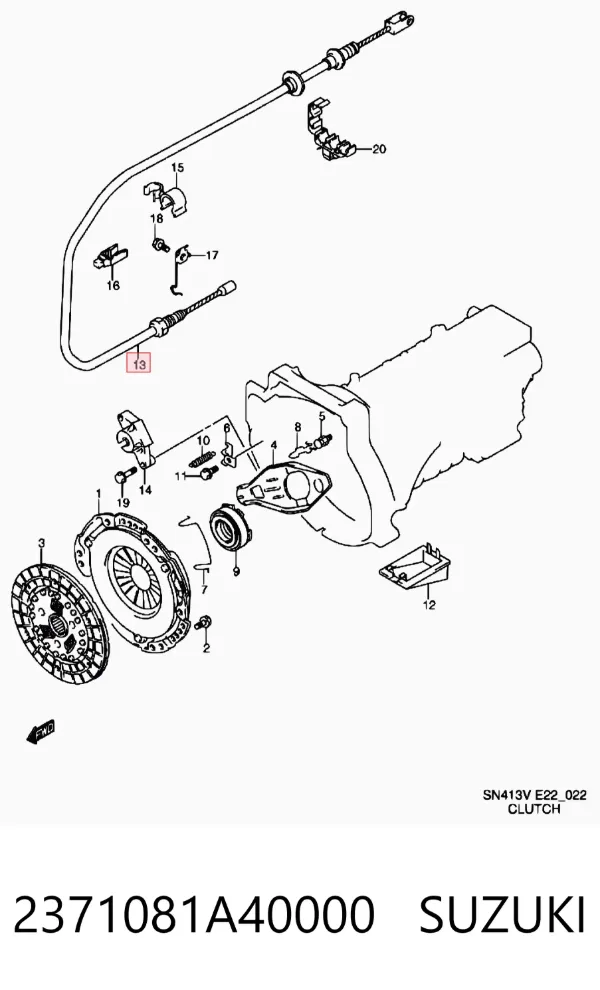 Cabo de embraiagem 2371081A40000 Suzuki