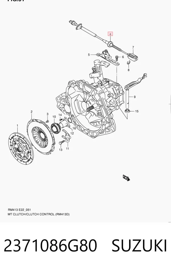 Cabo de embraiagem 2371086G80 Suzuki