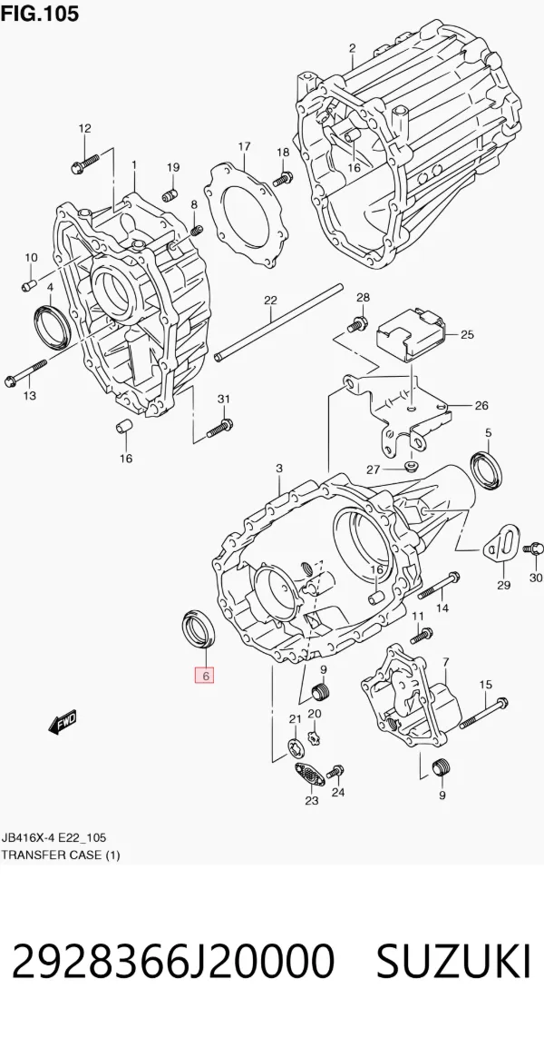 Bucim de saída dianteira da caixa de transferência 2928366J20000 Suzuki