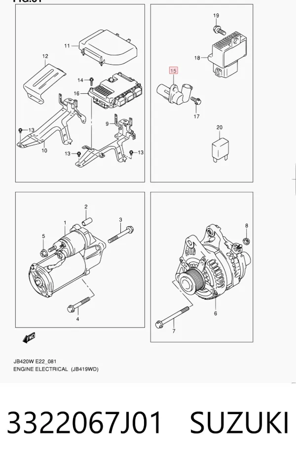 Sensor de posição (de revoluções) de cambota 3322067J01 Suzuki