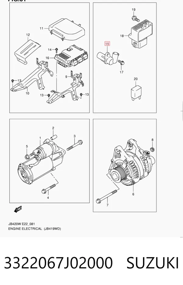 Sensor de posição (de revoluções) de cambota 3322067J02000 Suzuki