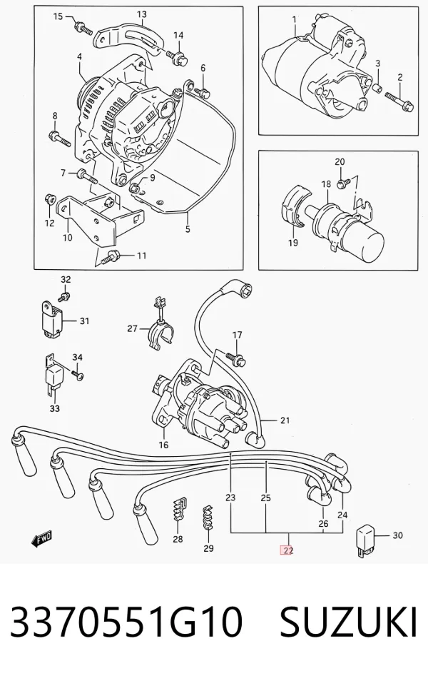 Fios de alta voltagem, kit 3370551G10 Suzuki