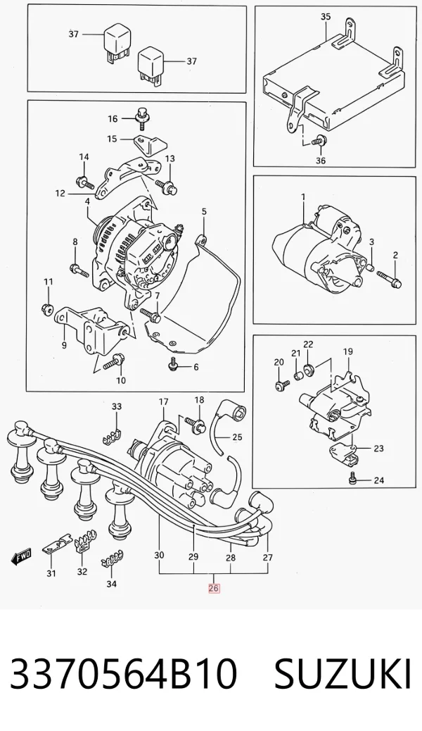 Fios de alta voltagem, kit 3370564B10 Suzuki