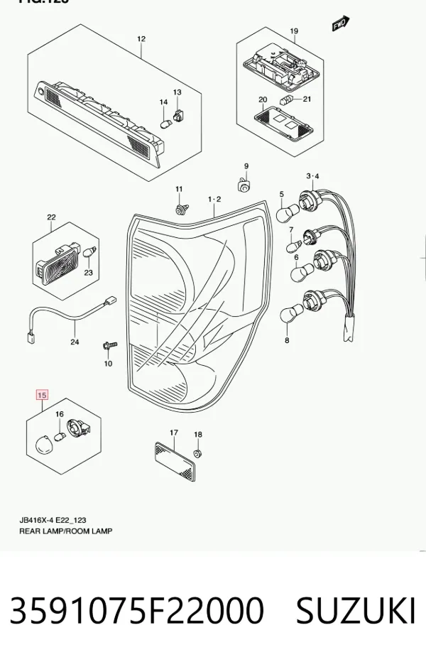 Lanterna da luz de fundo de matrícula traseira 3591075F22000 Suzuki