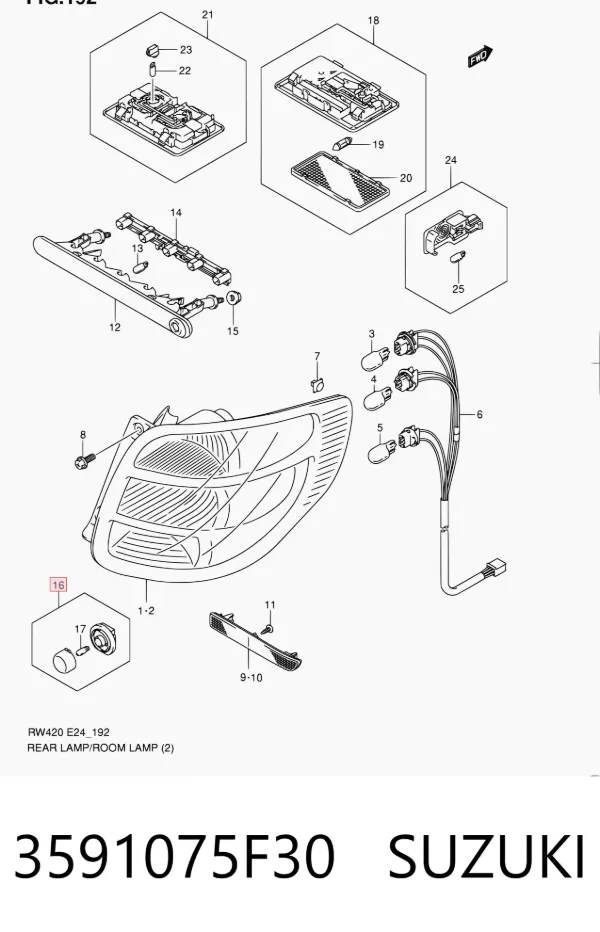 Lanterna da luz de fundo de matrícula traseira 3591075F30 Suzuki