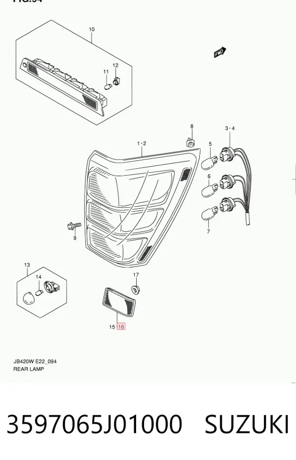 Retrorrefletor (refletor) do pára-choque traseiro esquerdo 3597065J01000 Suzuki