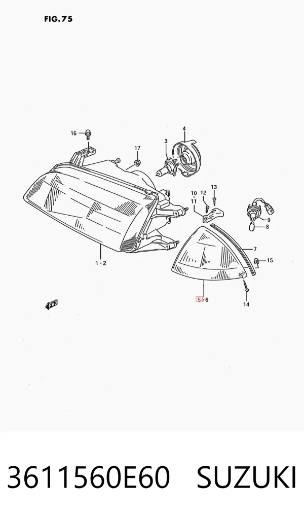 Posição dianteira direita 3611560E60 Suzuki