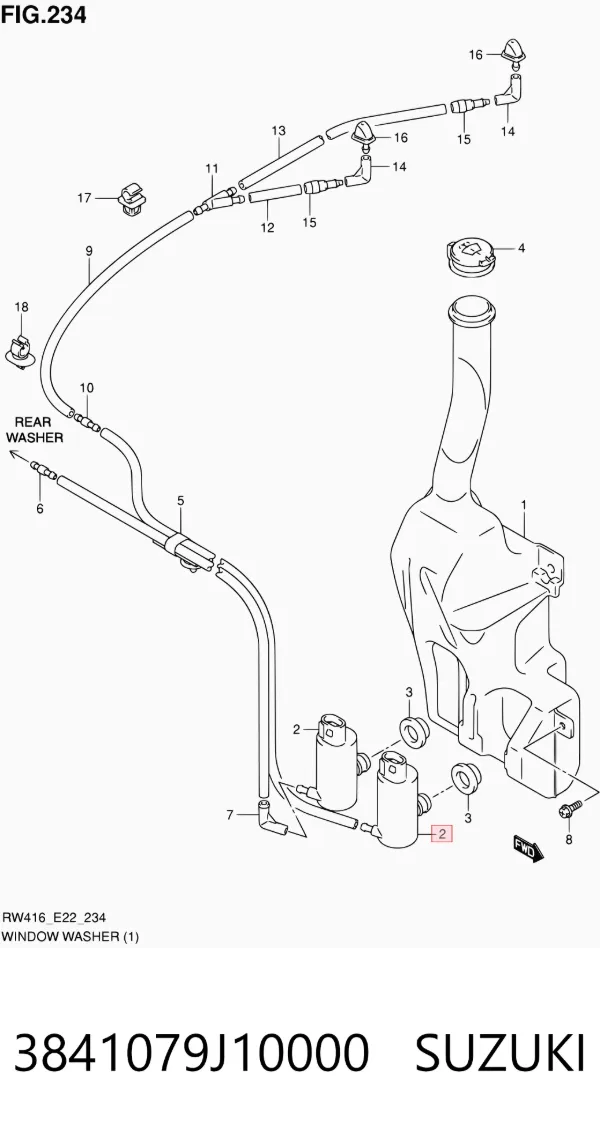 Bomba de motor de fluido para lavador de vidro dianteiro/traseiro 3841079J10000 Suzuki
