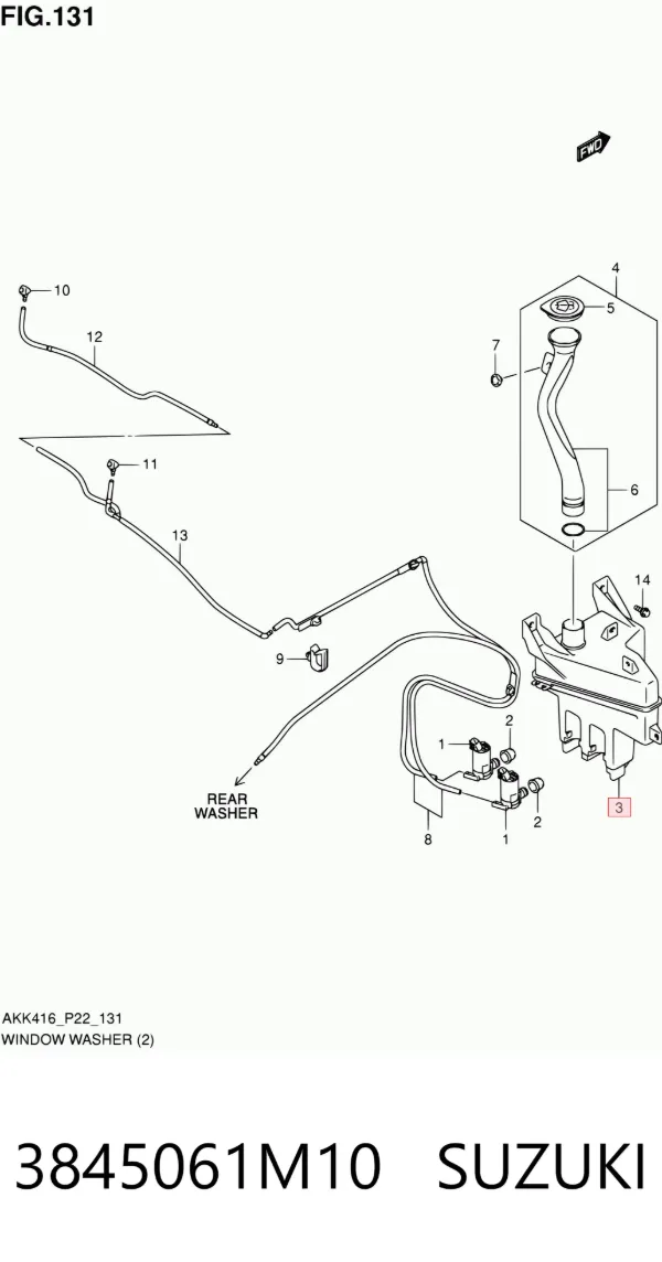 Tanque de fluido para lavador de vidro 3845061M10 Suzuki