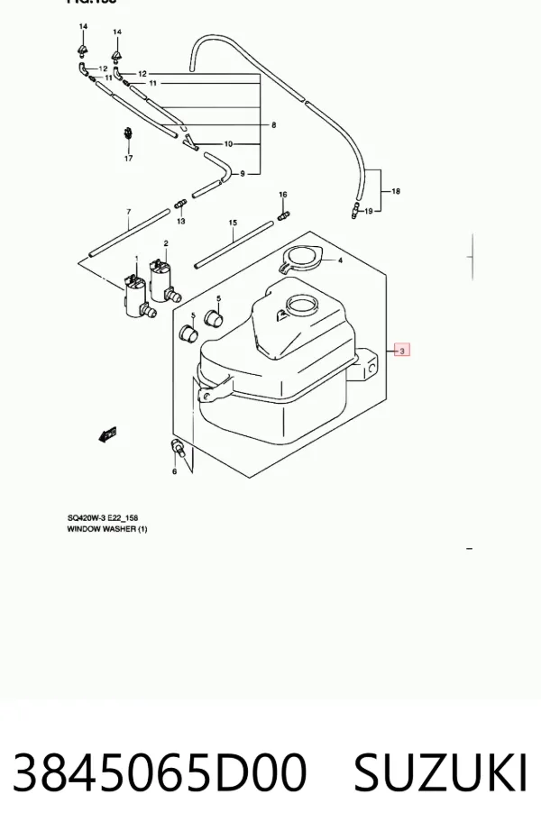 Tanque de fluido para lavador de vidro 3845065D00 Suzuki