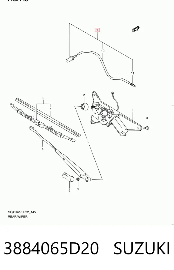 Injetor de fluido para lavador de vidro traseiro 3884065D20 Suzuki