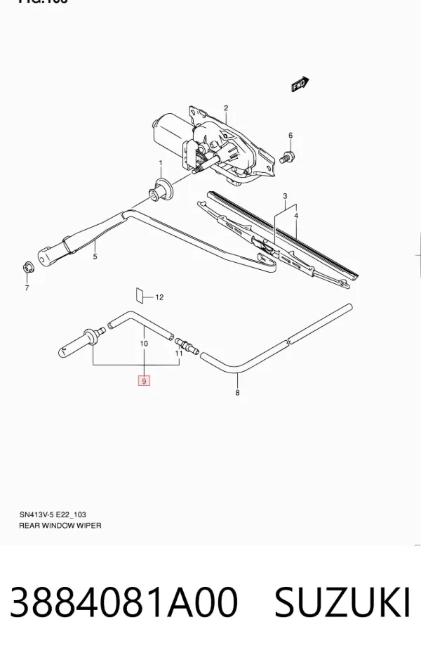 Injetor de fluido para lavador de vidro traseiro 3884081A00 Suzuki