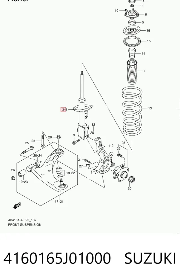 Amortecedor dianteiro direito 4160165J01000 Suzuki