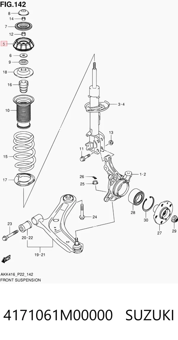 Suporte de amortecedor dianteiro 4171061M00000 Suzuki