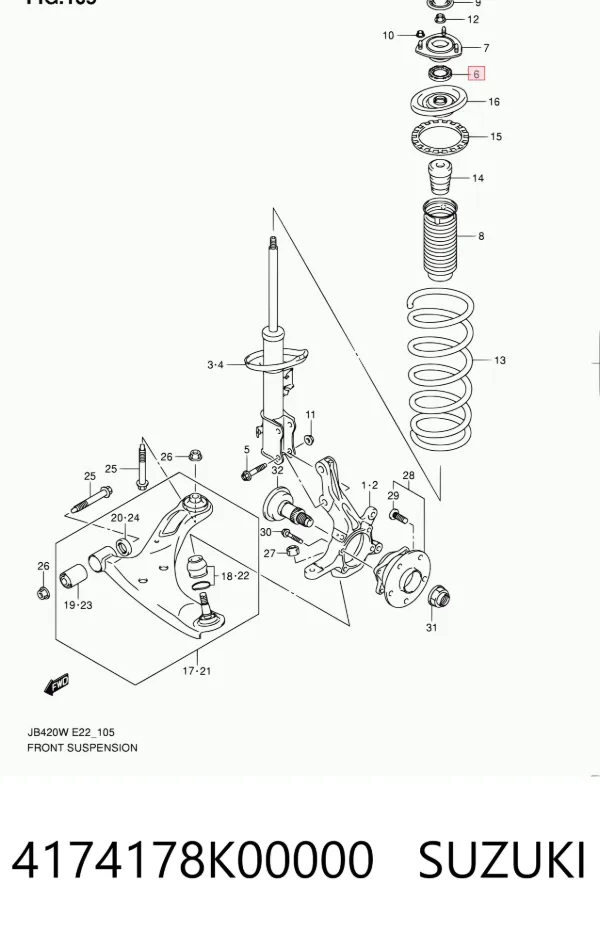 Rolamento de suporte do amortecedor dianteiro 4174178K00000 Suzuki