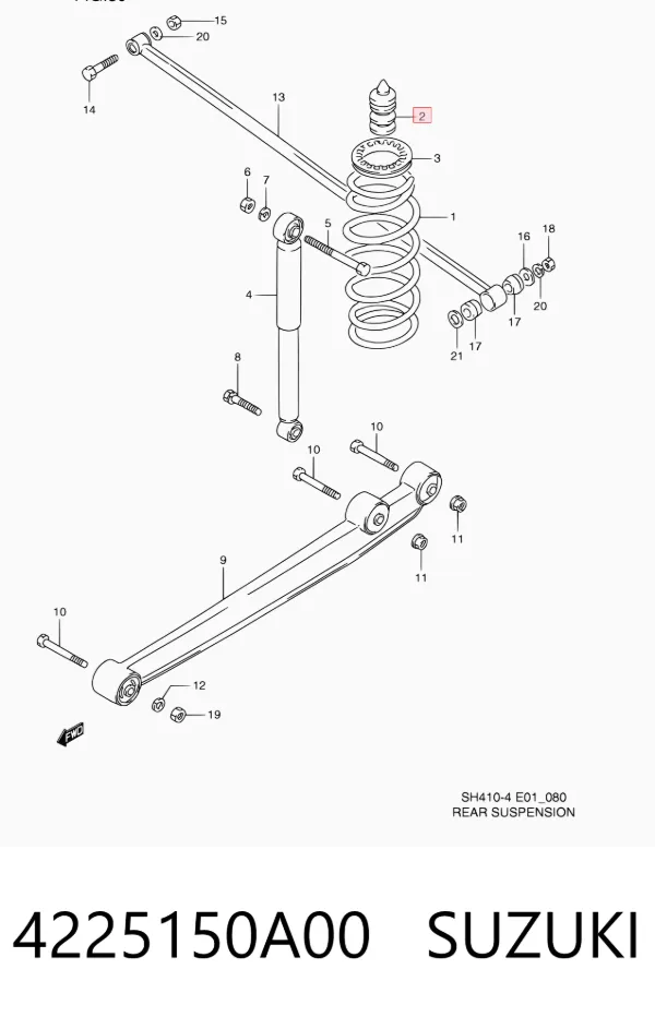 Pára-choque (grade de proteção) de amortecedor traseiro + bota de proteção 4225150A00 Suzuki