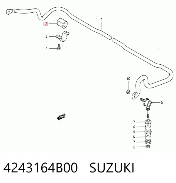 Bucha de estabilizador dianteiro 4243164B00 Suzuki