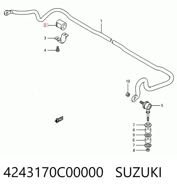 Bucha de estabilizador dianteiro 4243170C00000 Suzuki