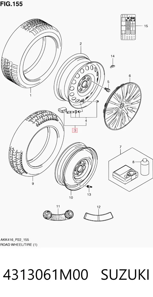Sensor de pressão de ar nos pneus 4313061M00 Suzuki