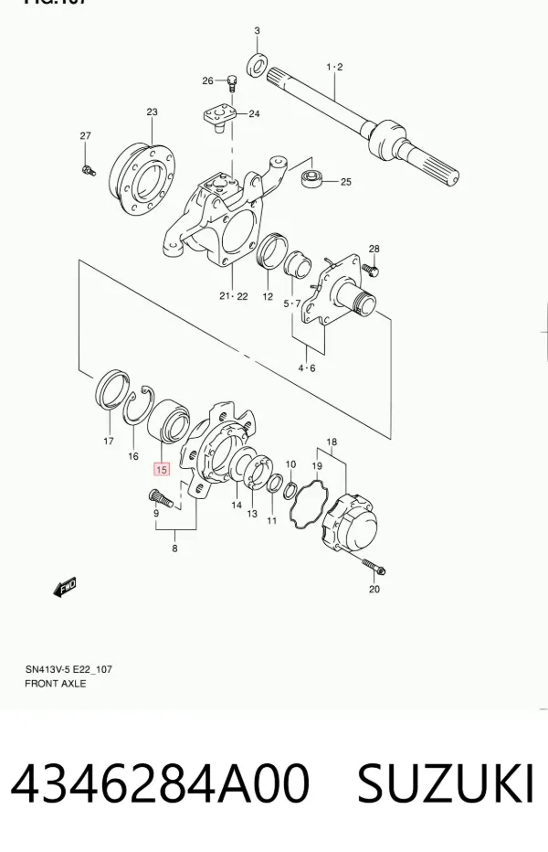 Rolamento de cubo dianteiro 4346284A00 Suzuki
