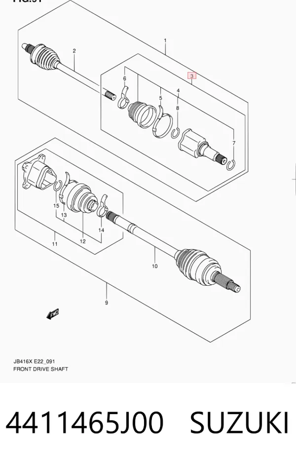 Junta homocinética interna dianteira direita 4411465J00 Suzuki