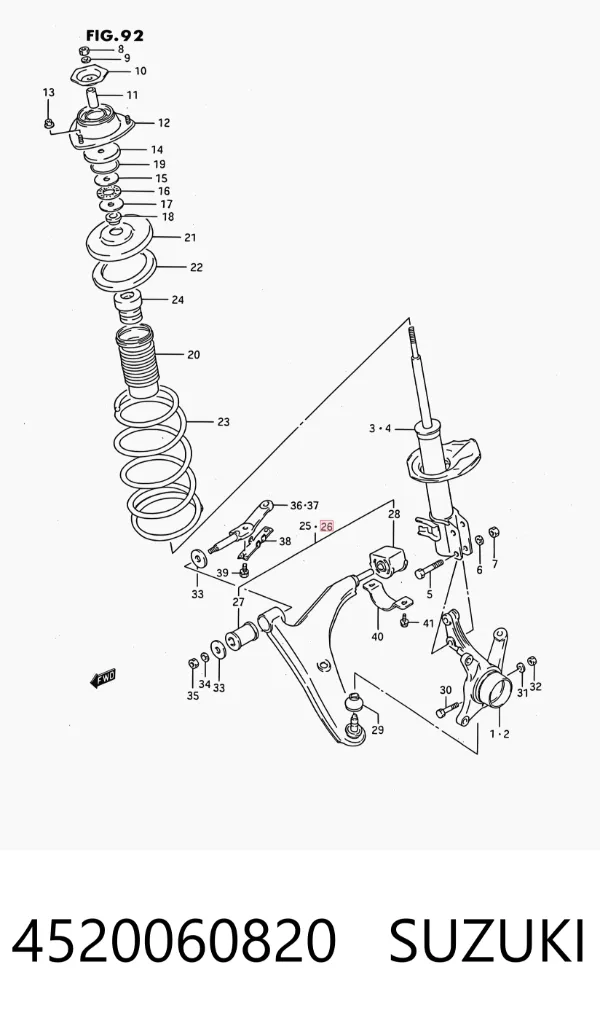 Braço oscilante inferior esquerdo de suspensão dianteira 4520060820 Suzuki