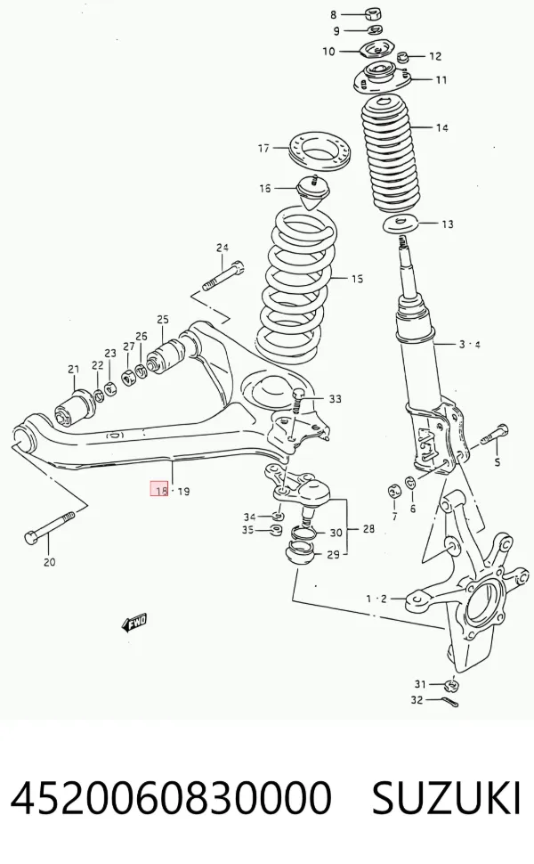 Braço oscilante inferior direito de suspensão dianteira 4520060830000 Suzuki