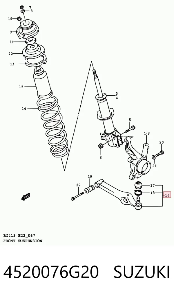 Braço oscilante inferior esquerdo/direito de suspensão dianteira 4520076G20 Suzuki