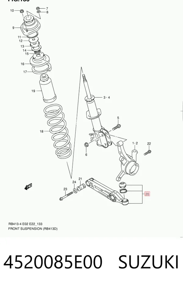 Braço oscilante inferior esquerdo/direito de suspensão dianteira 4520085E00 Suzuki