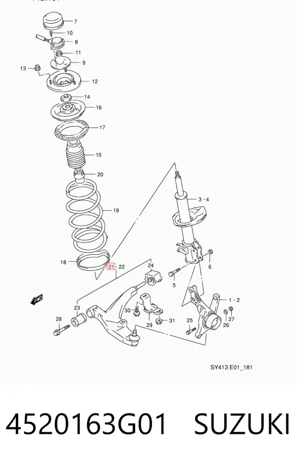 Braço oscilante inferior direito de suspensão dianteira 4520163G01 Suzuki